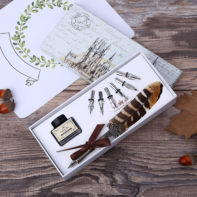 Self Inking Stamp - Ensemble d'écriture rétro avec plume à