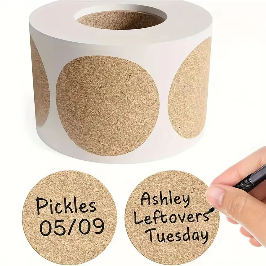 Sticker Label Roll - Étiquettes autocollantes rondes kraft en papier,